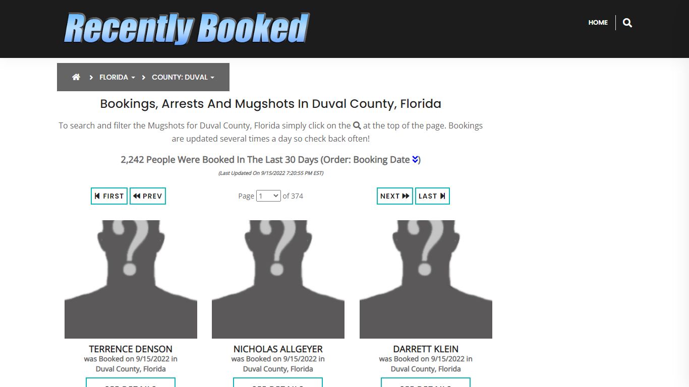 Recent bookings, Arrests, Mugshots in Duval County, Florida