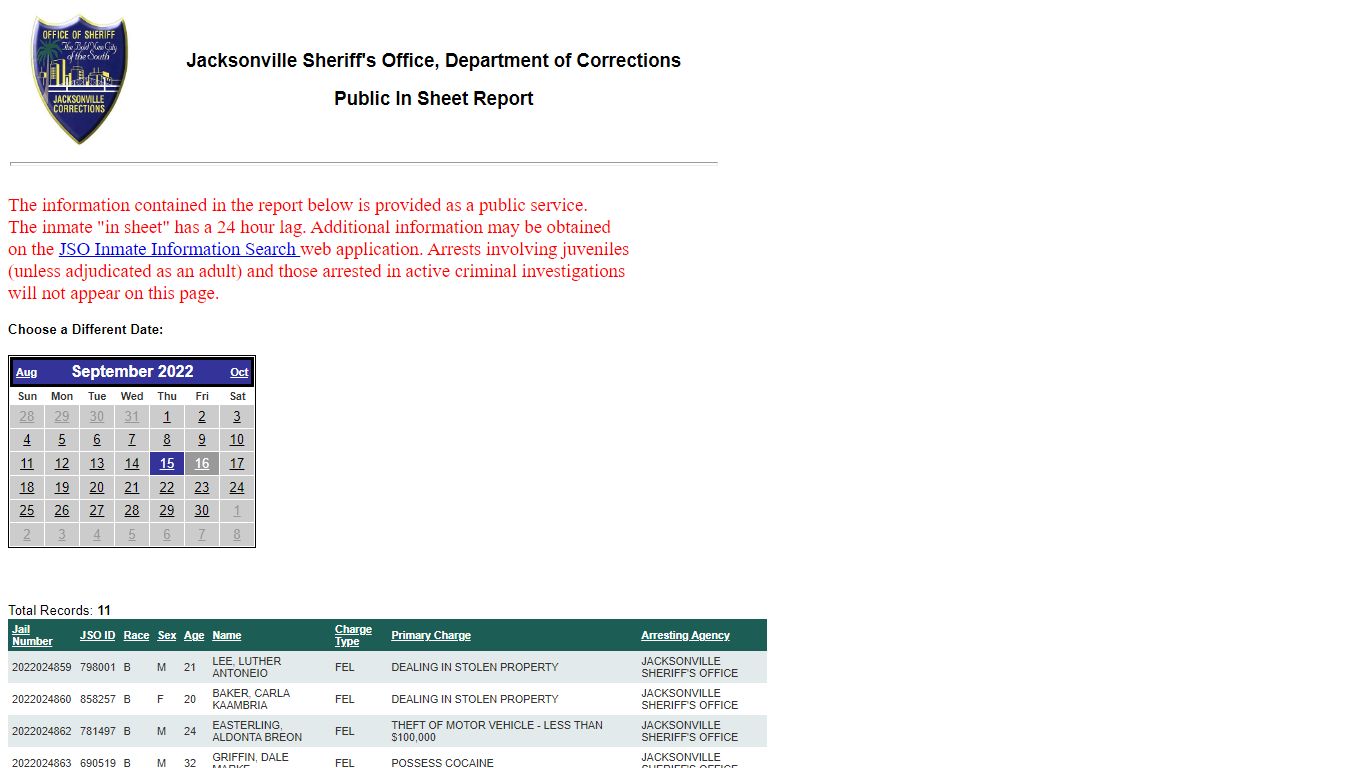 JSO Inmate Information Search